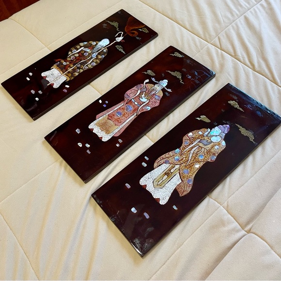 🌈 Lovely Vintage oriental abalone shell art set - Picture 2 of 11